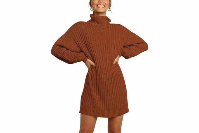 Amazon ANRABESS Oversized svetre Šaty pre ženy Rolák Batwing Sleeve 2023 jeseň zima ležérne krátke šaty